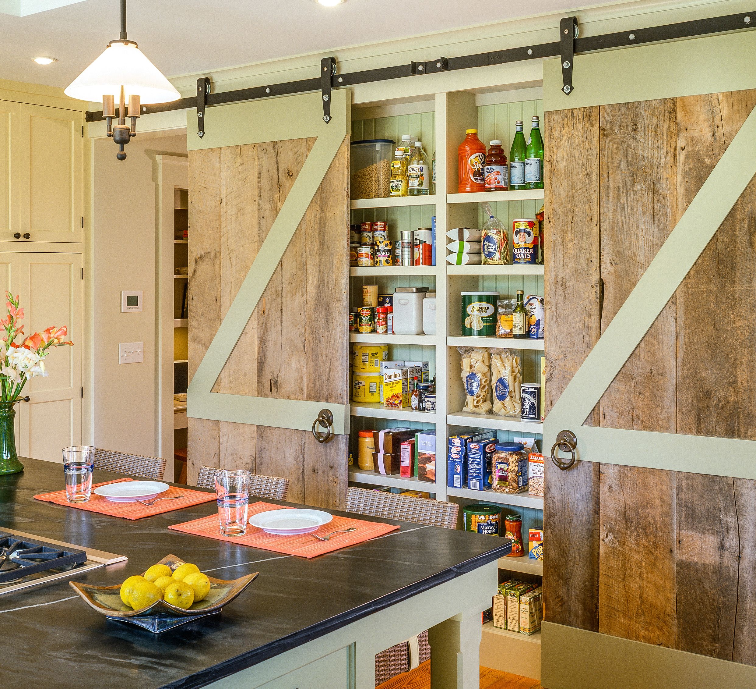 image of a sliding barn door pantry