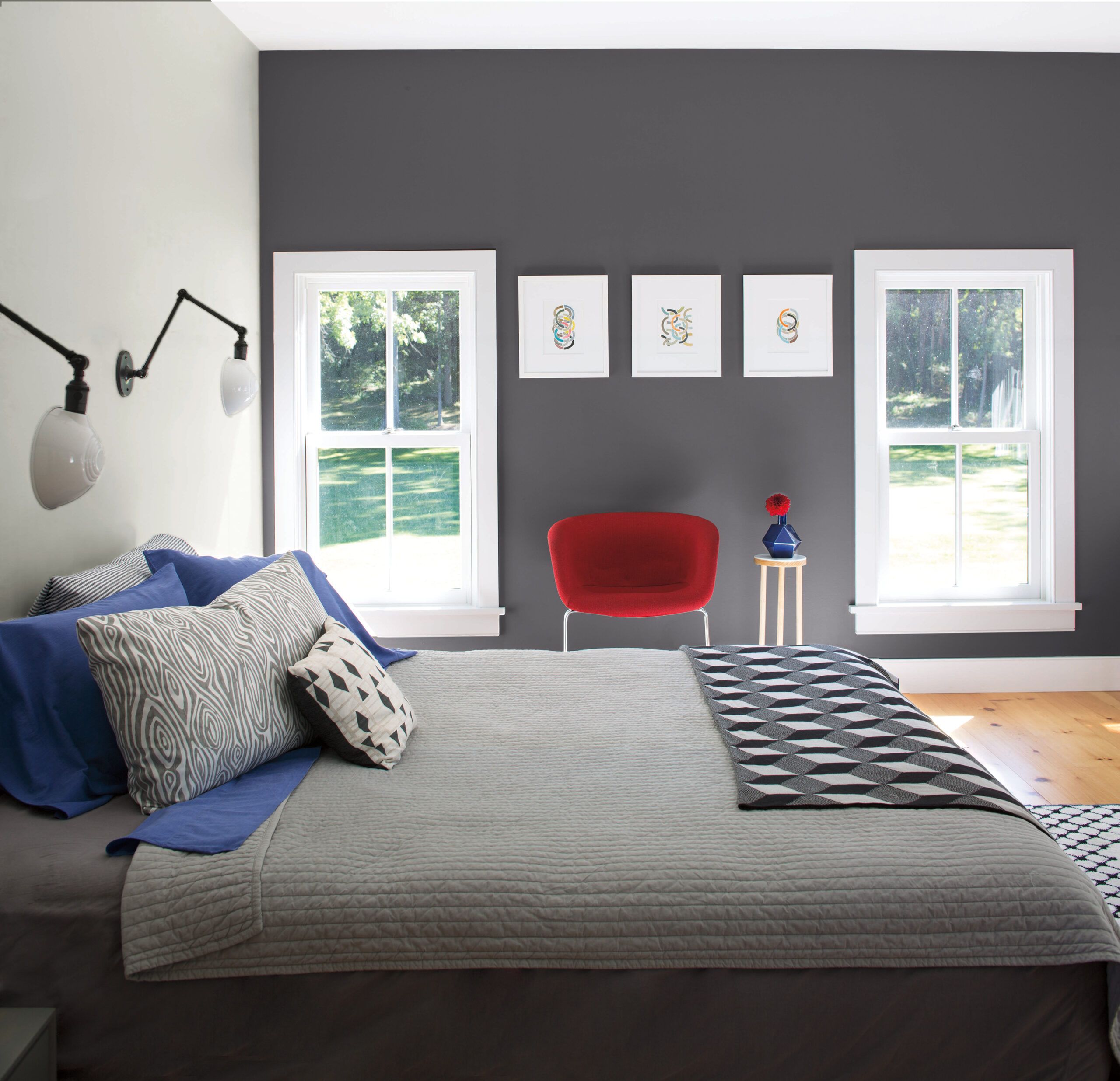 bedroom with gray wall