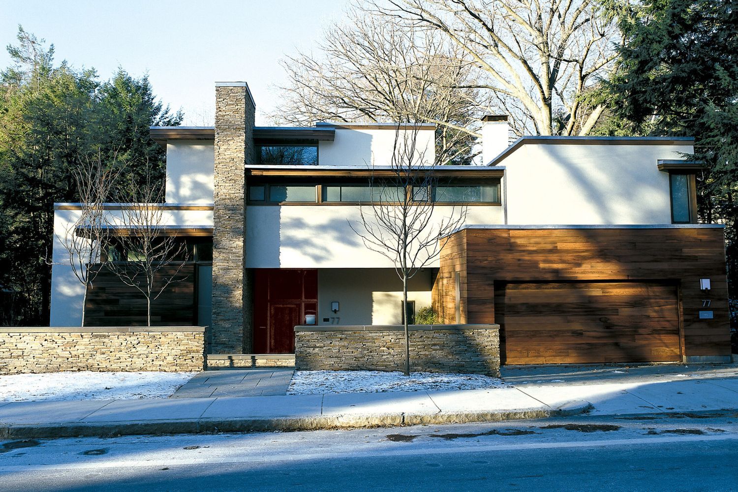 A modern house with a flat roof.