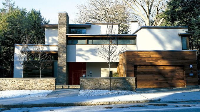 A modern house with a flat roof.