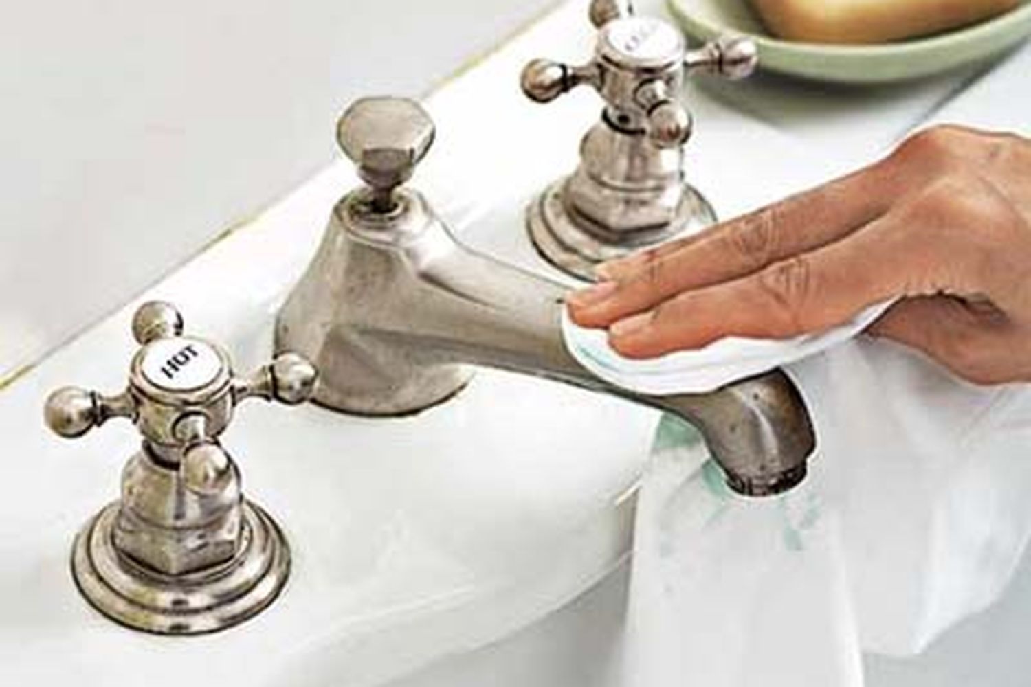 Car wax being applied to a sink.