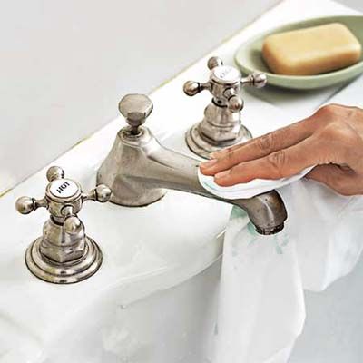 Car wax being applied to a sink.