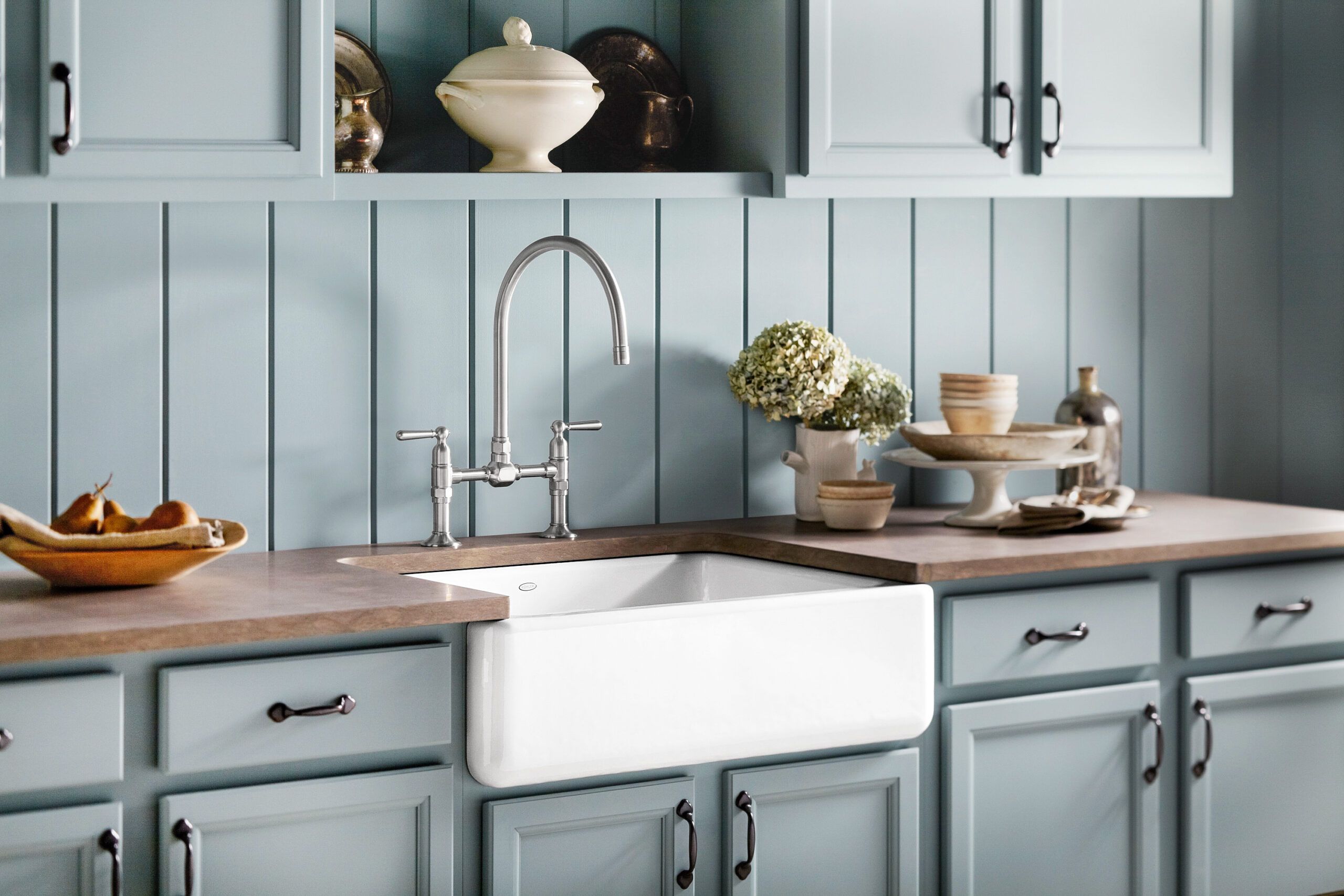 a completed farmhouse sink installation