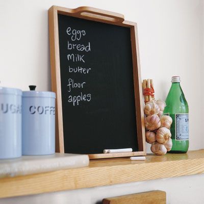 a chalkboard tray that doubles as a message board