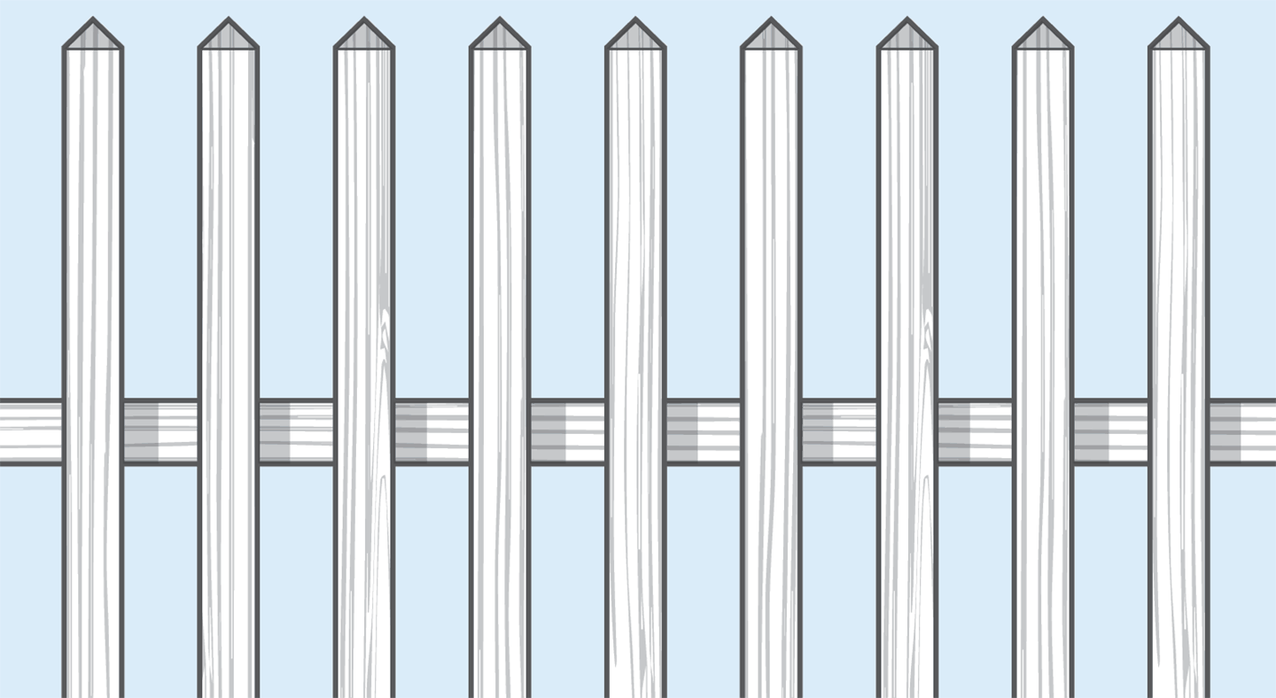 A diagram showing a classic picket fence design where each post has a sharpened point.