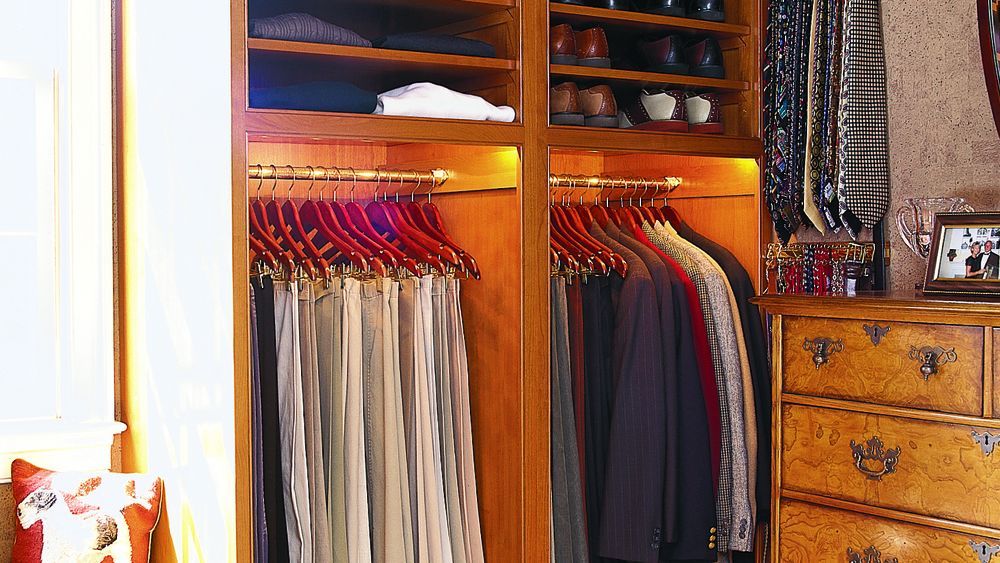 Closet with a smart organized design.