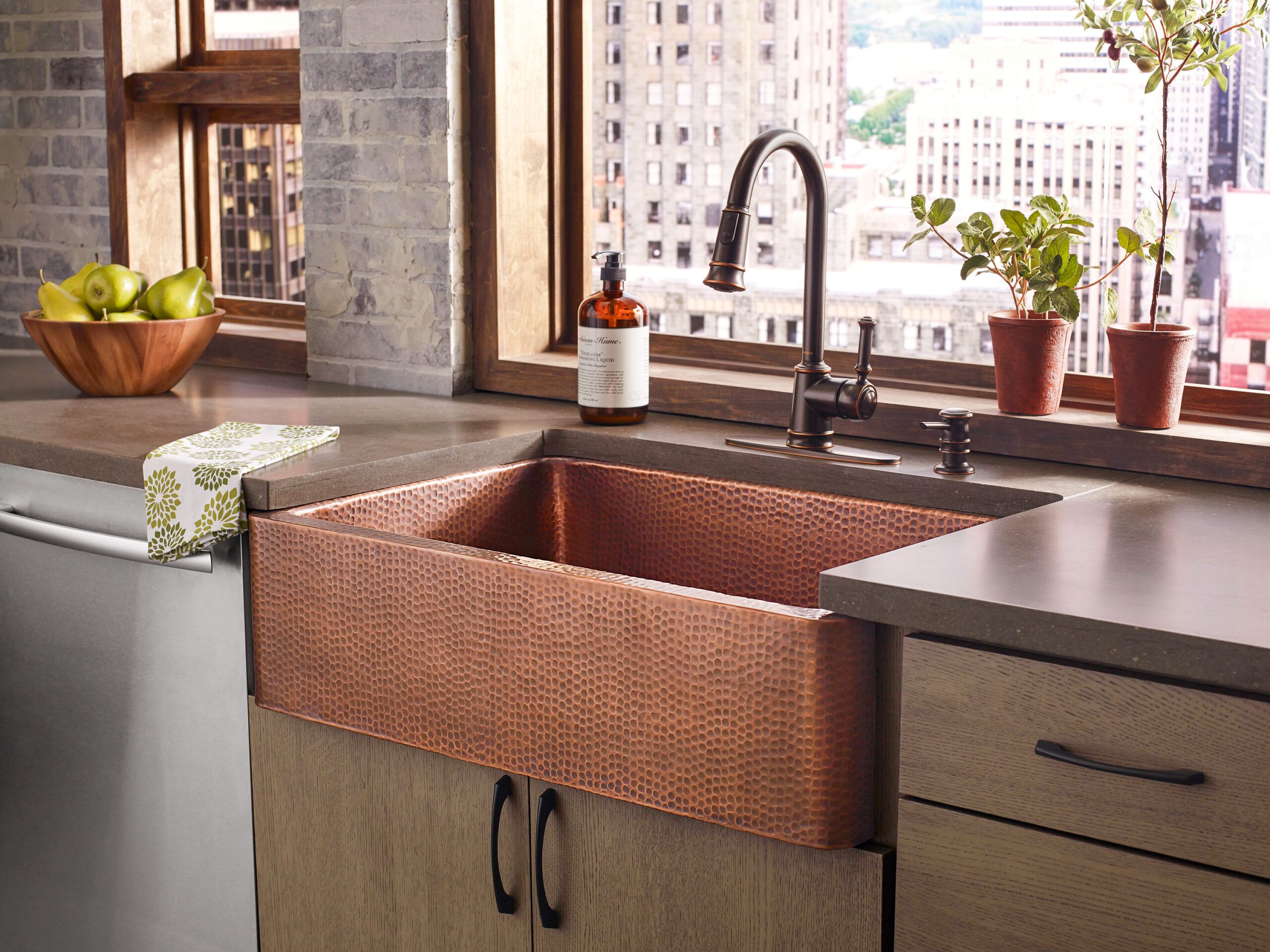 a copper farmhouse sink