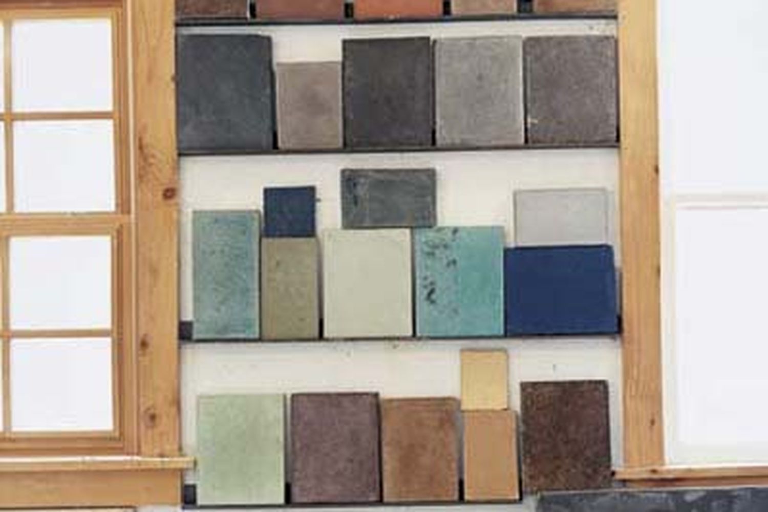 Various blocks of colored concrete.