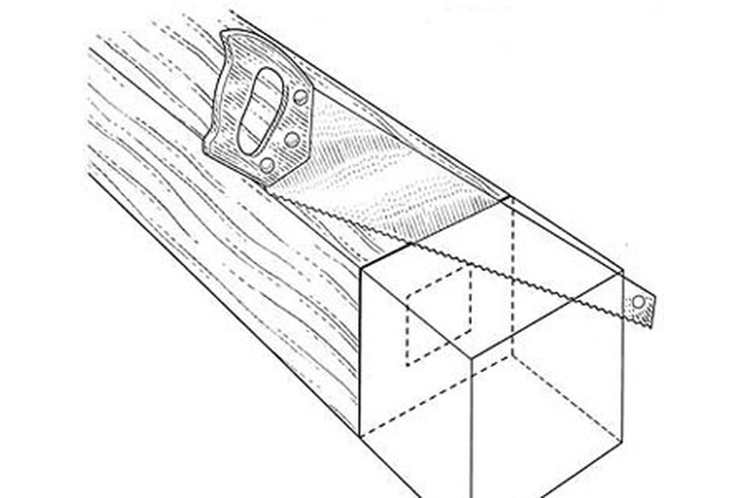 An illustration of a saw cutting through timber.