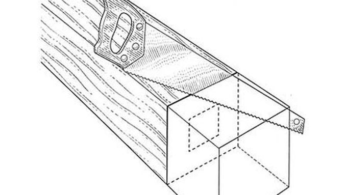 An illustration of a saw cutting through timber.