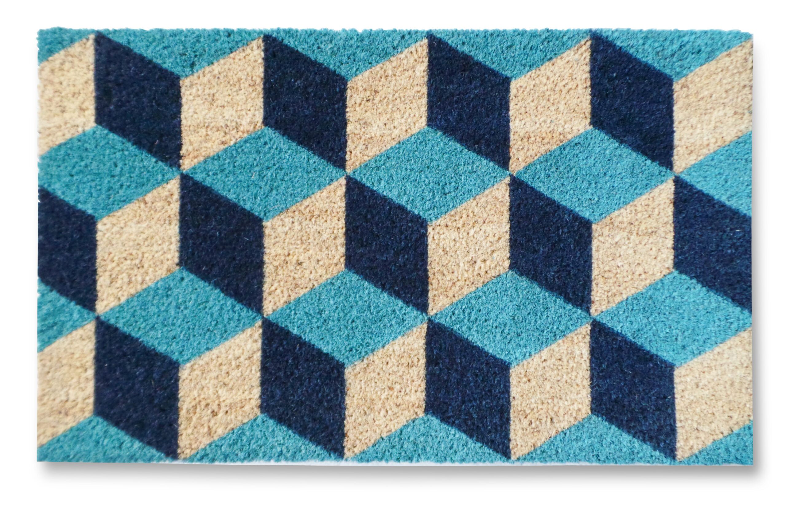 Midcentury Modern Front Door Mat, Geometric Entry Mat With Terracotta Blue  and Black Shapes, Fun Unique Welcome Mat, Bold Colored Entry Mat 