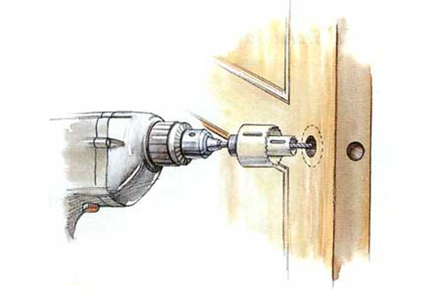 A drill being used to enlarge a hole.
