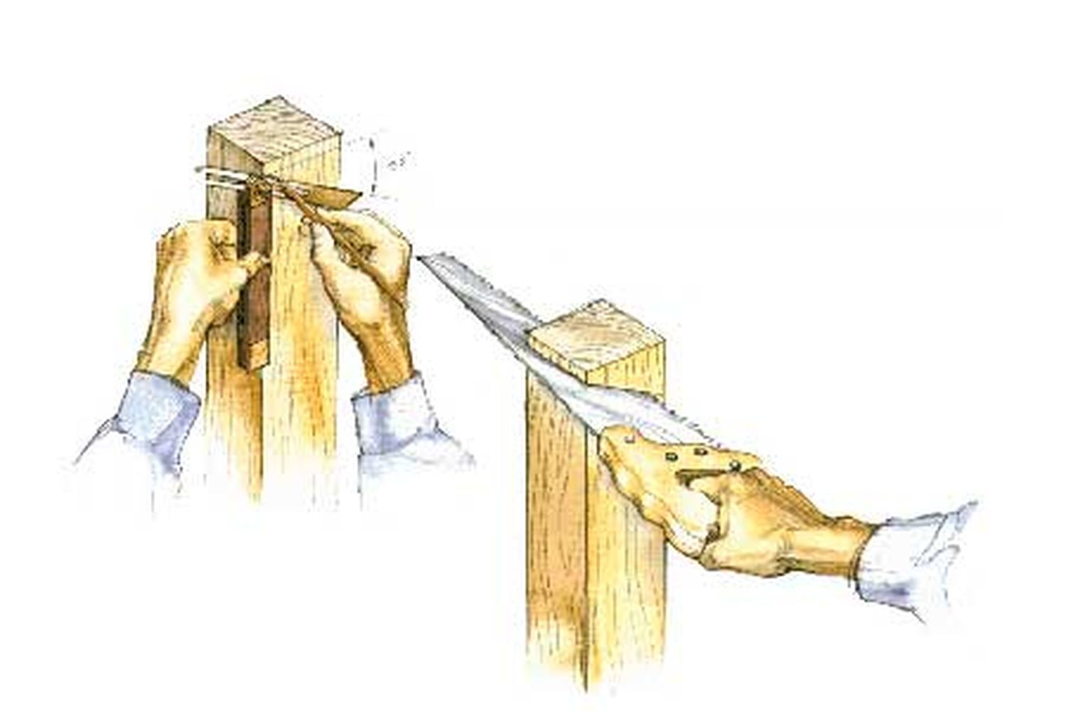 A diagram showing angles being cut into fence posts.