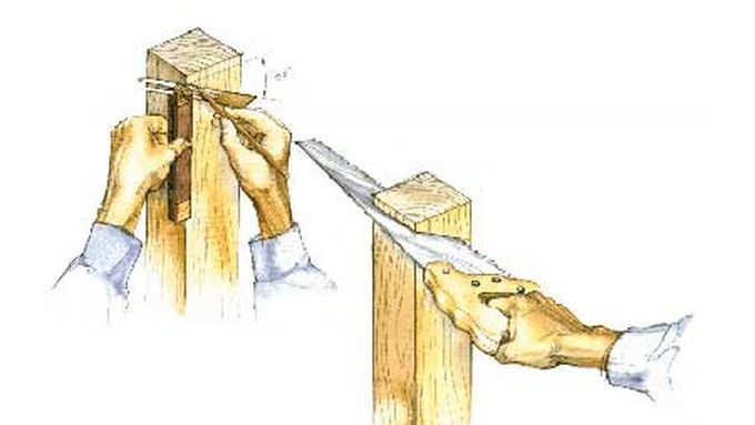 A diagram showing angles being cut into fence posts.