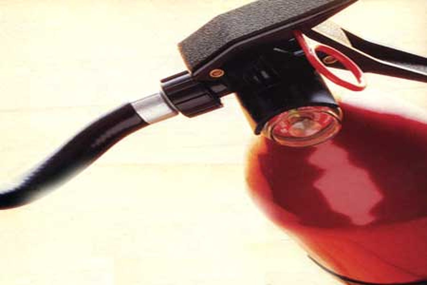 Close-up of a fire extinguisher.