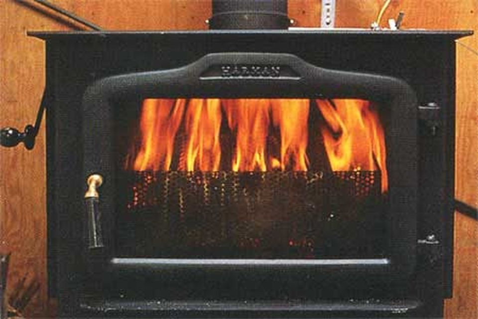 Image of a pellet basket being used in a fireplace