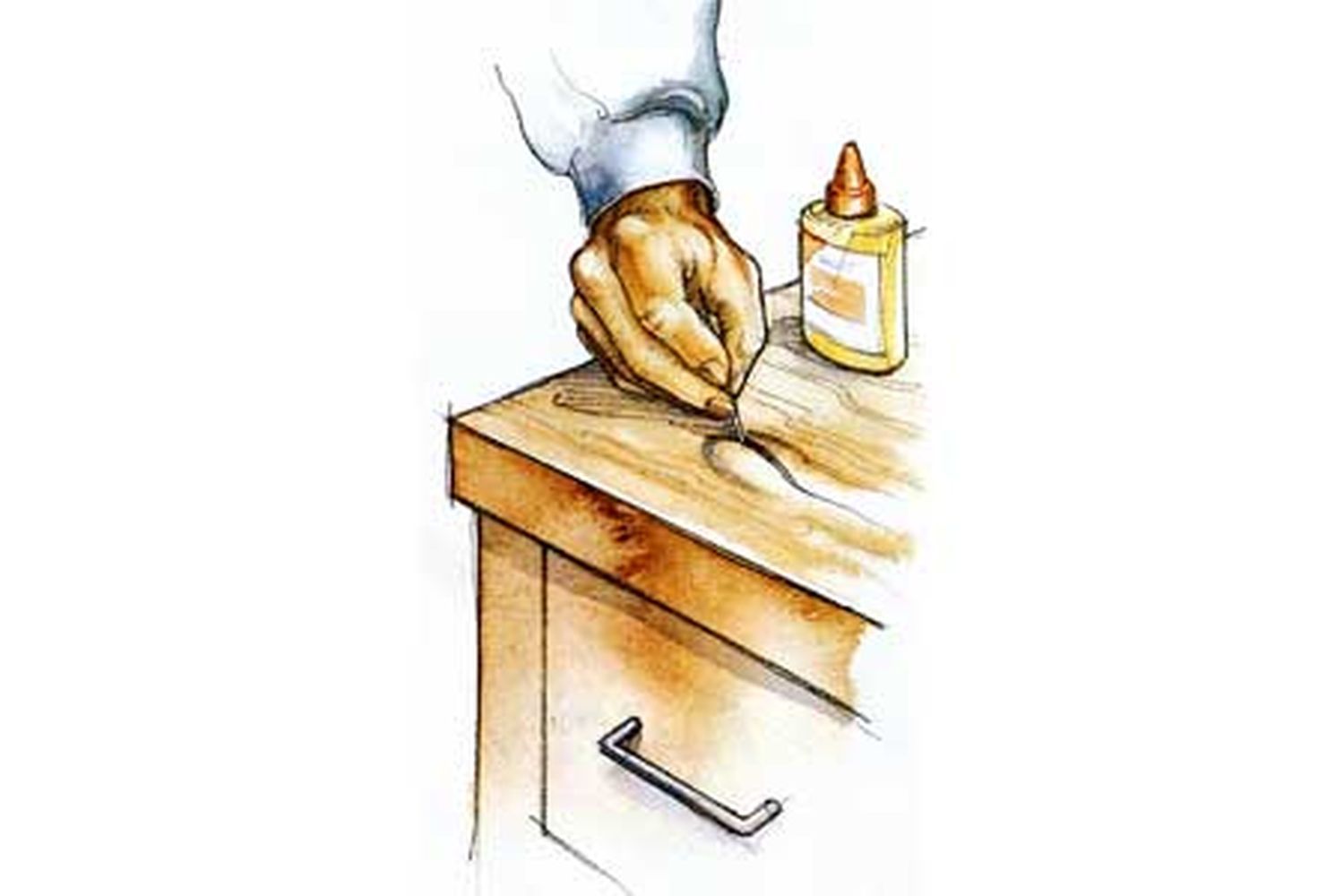 an illustration of someone working on fixing a blistered veneer.
