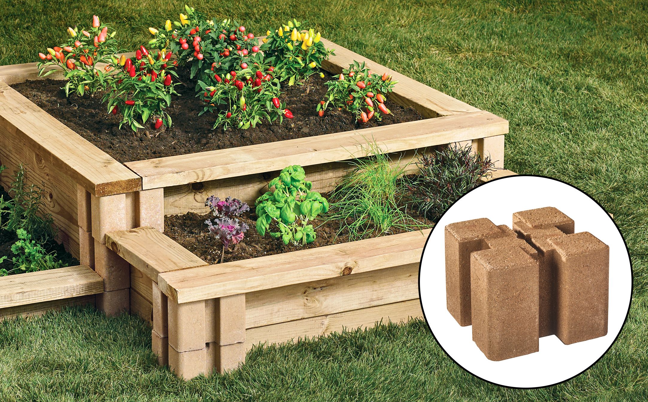 A garden bed with 4 side corners.