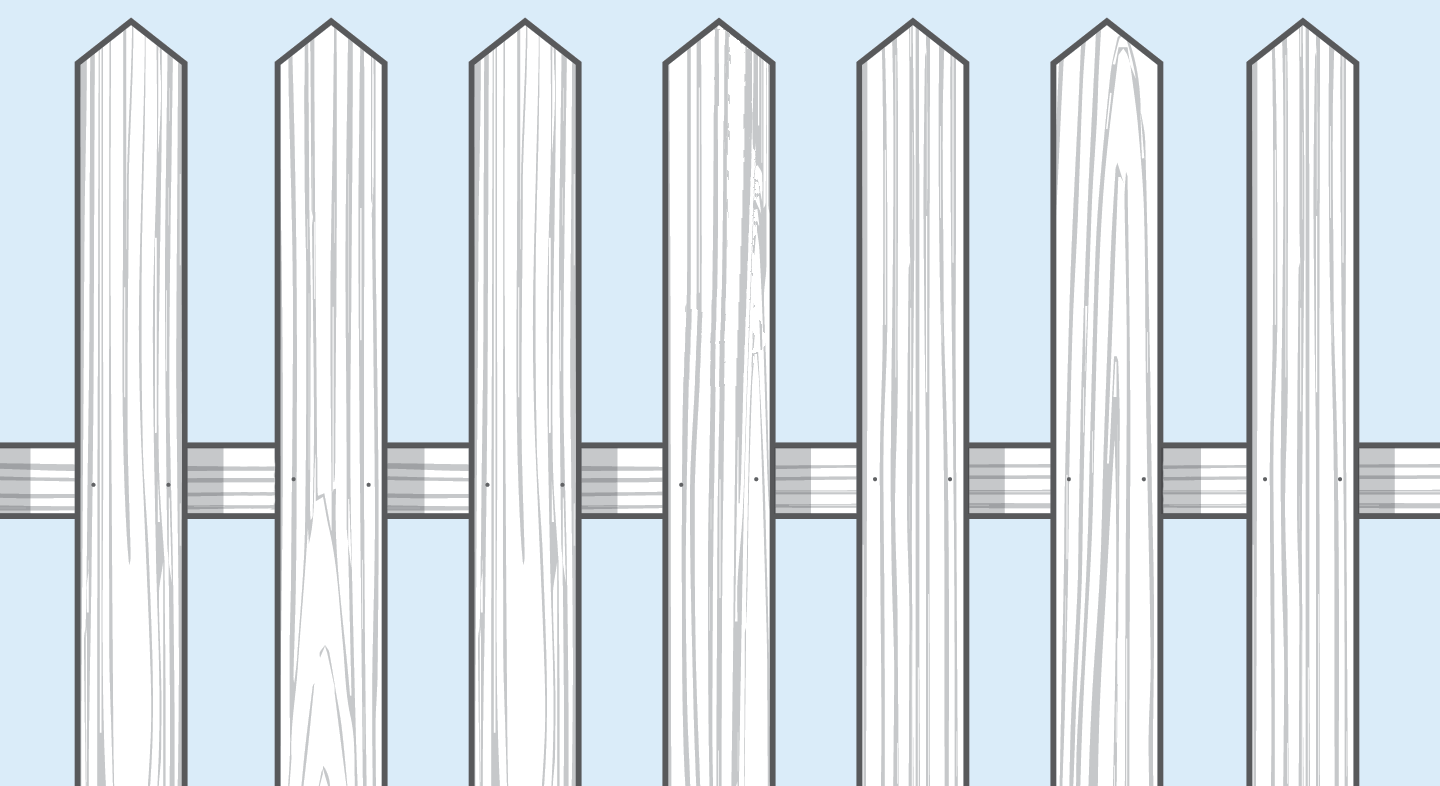 A diagram showing a classic picket fence design where each post has a sharpened point.