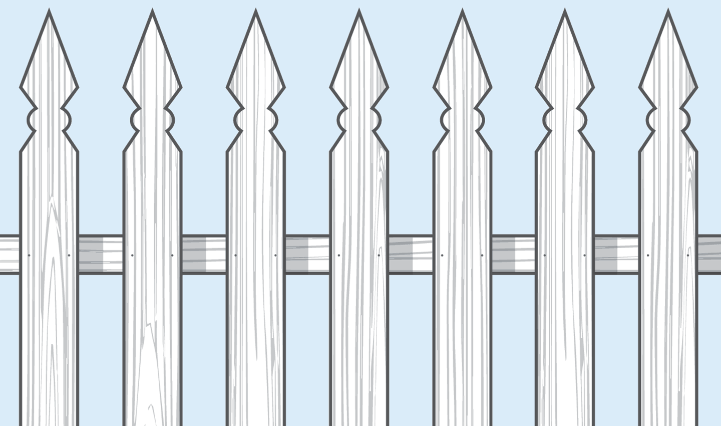 A diagram showing a classic picket fence design where each post has a Georgian point.