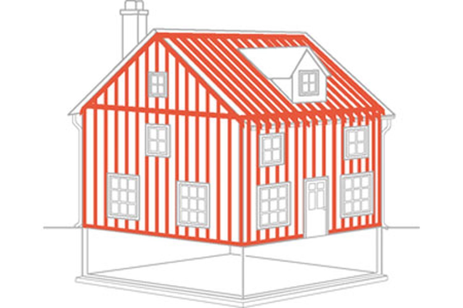 Illustration of ground up house framing.