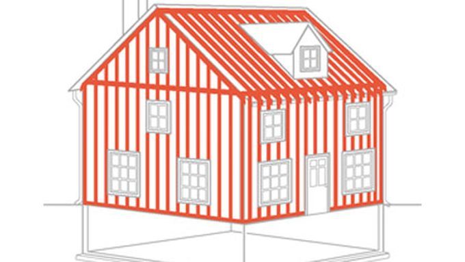 Illustration of ground up house framing.