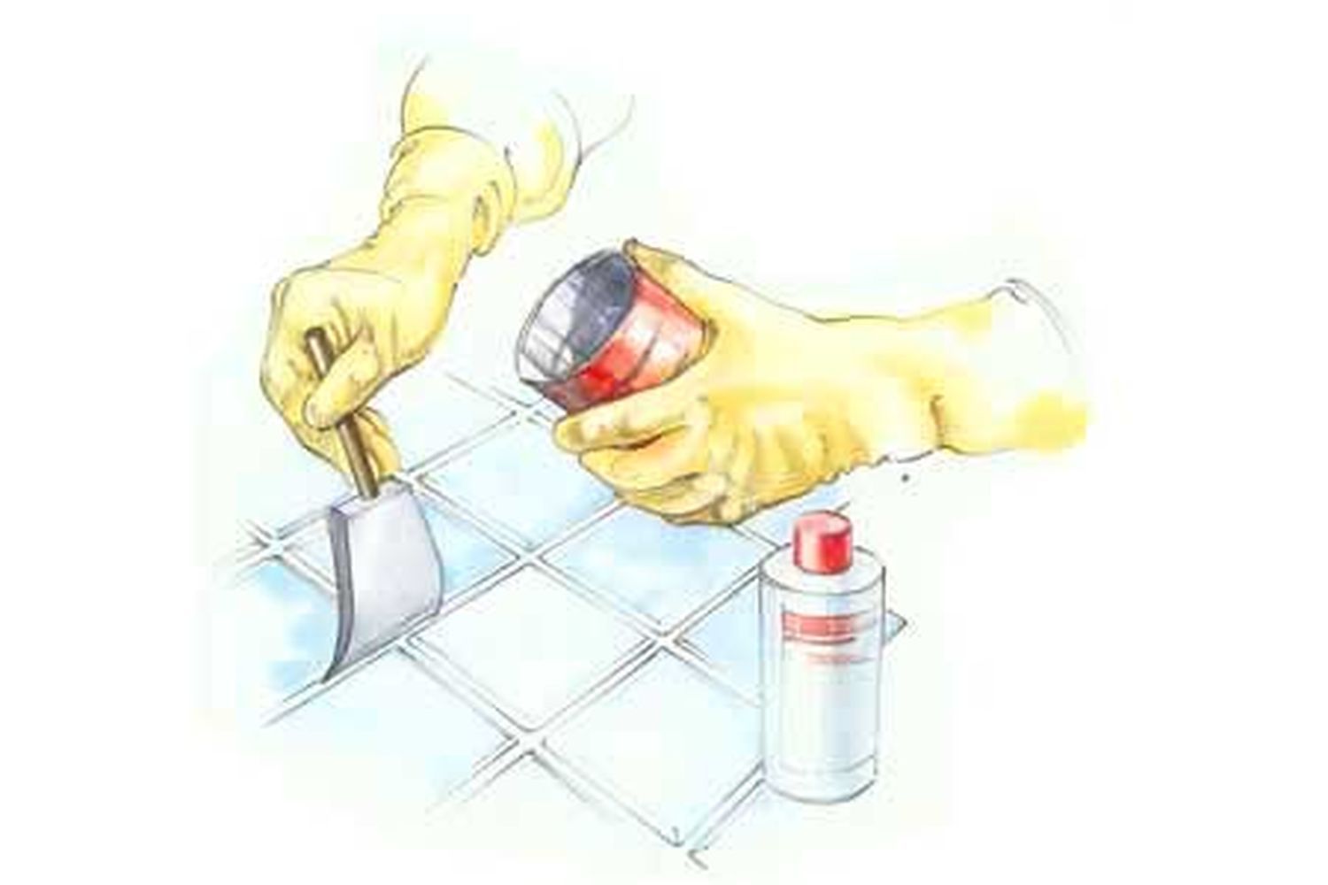 an illustration of sealing grout between tiles