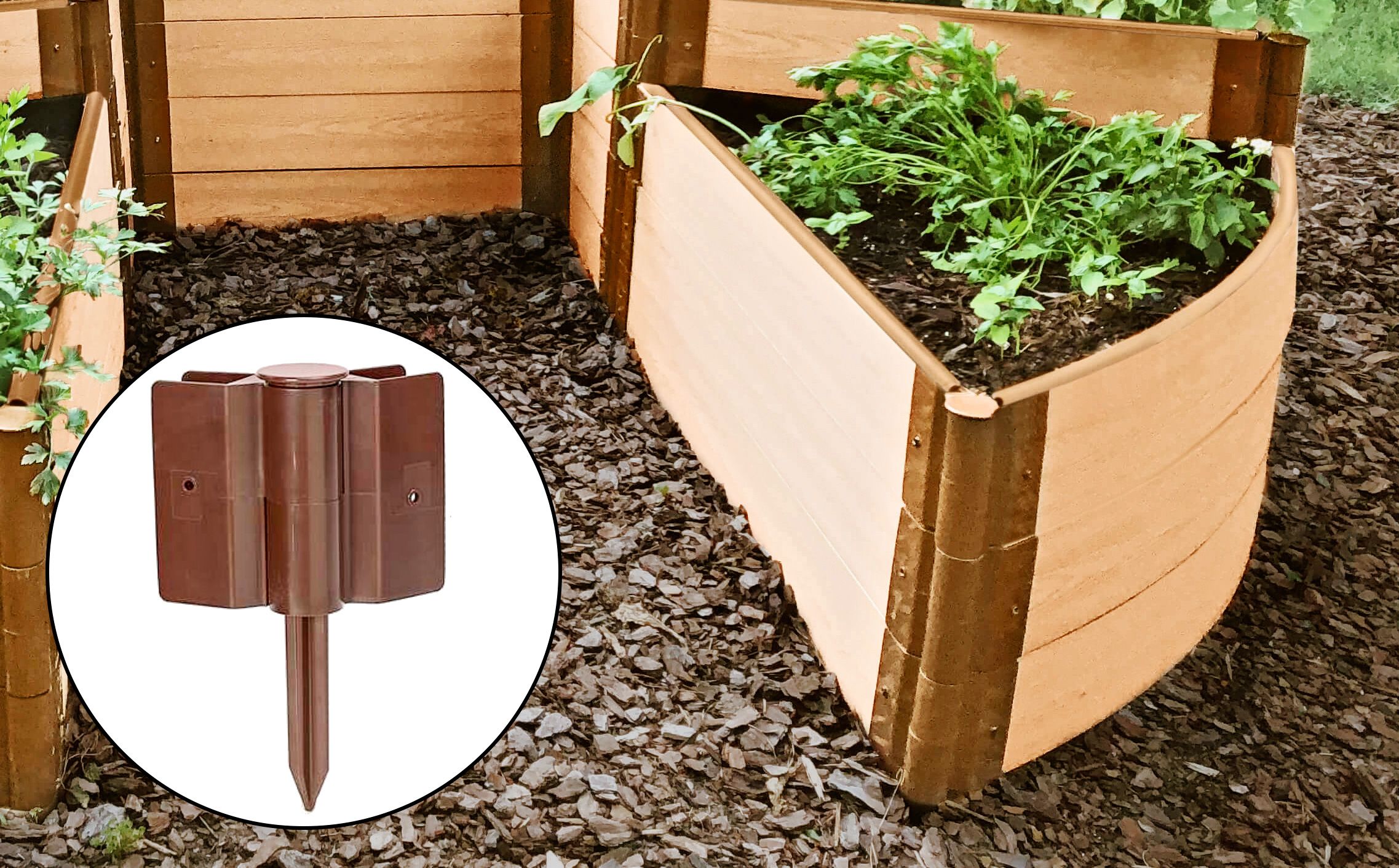 A garden bed with hinged corners.