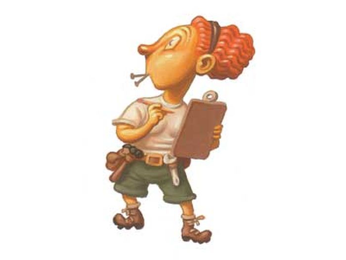 Cartoon image of a homeowner taking care of their home