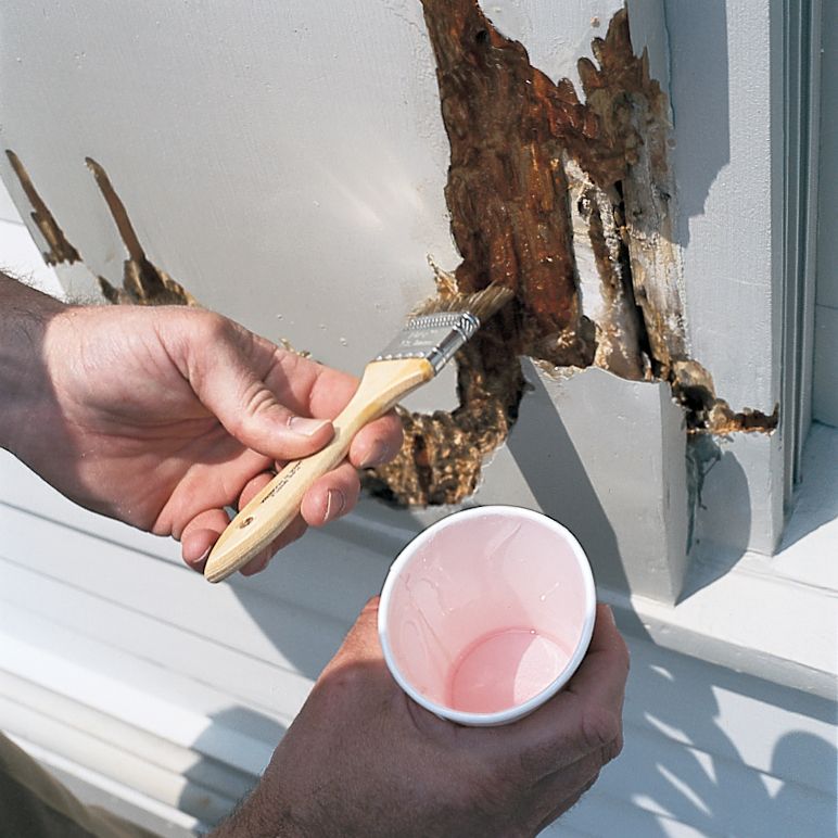 Solidifying rotting wood in a log cabin with Epoxy.