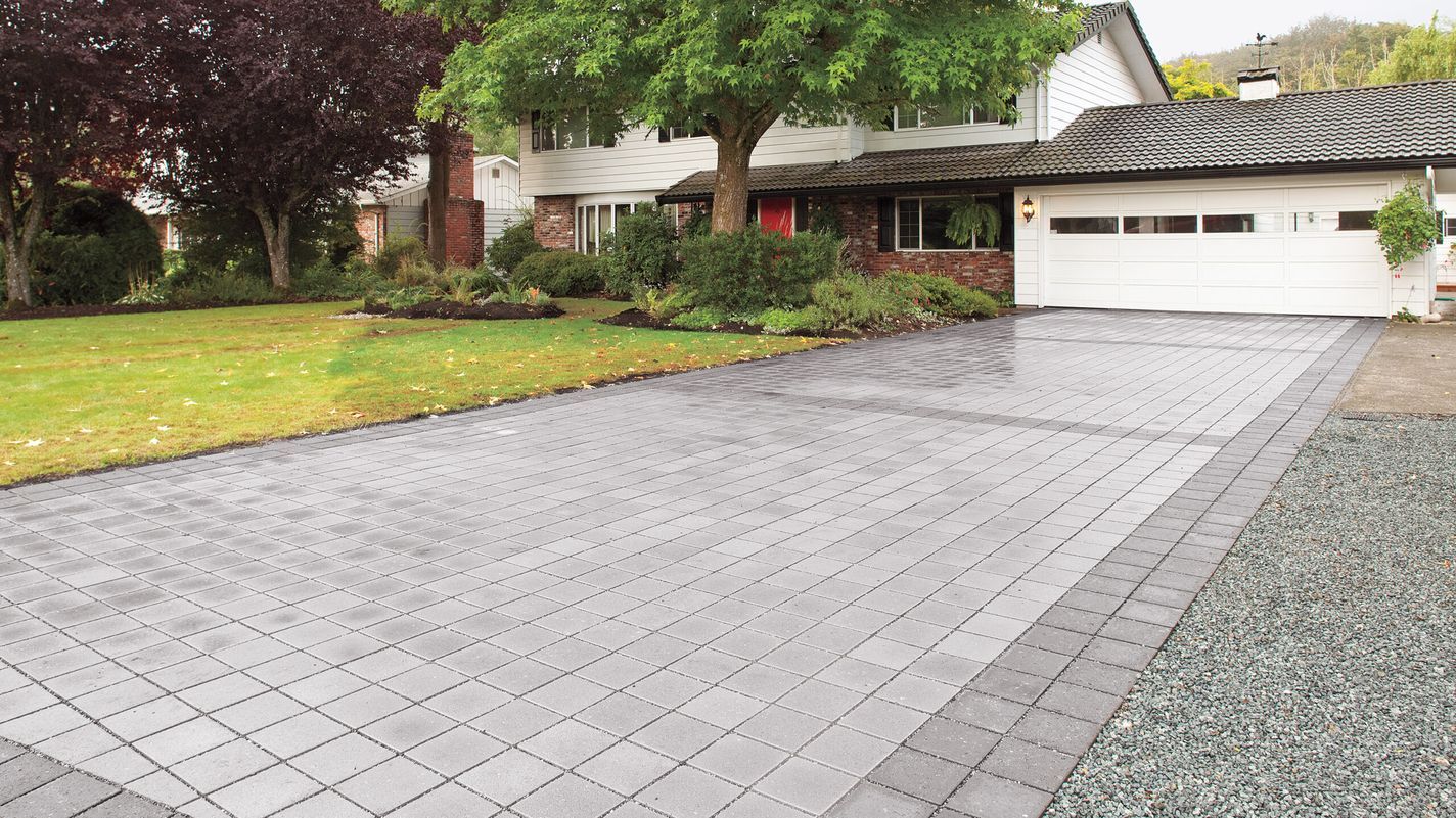 Permeable paver driveway allows rain water to soak through.