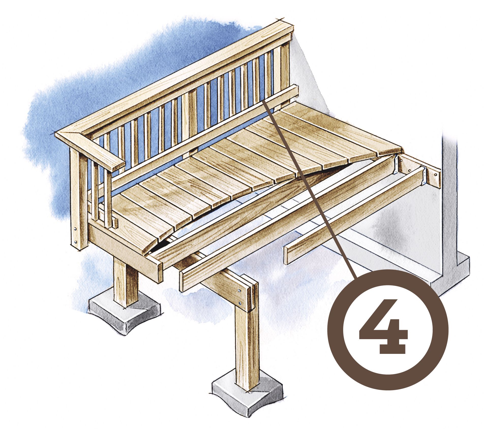 A diagram showing the balusters of a wooden deck.