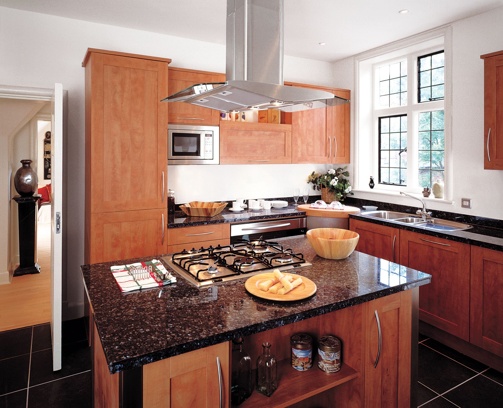 A kitchen island with a stove.