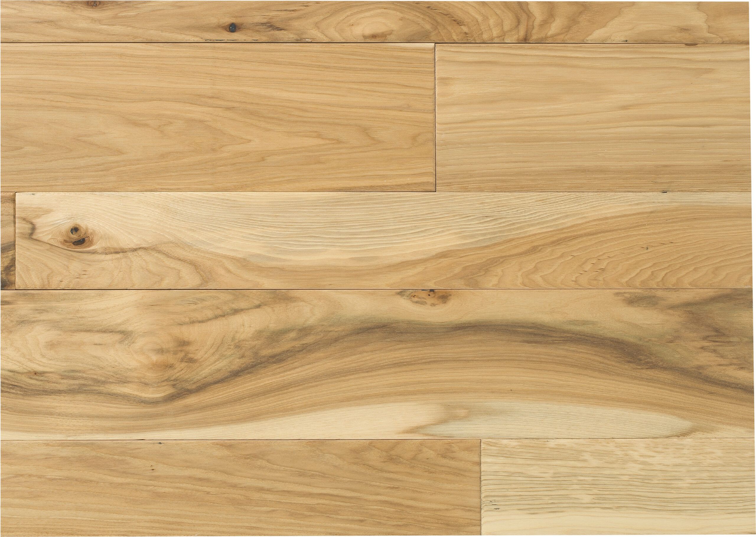 Natural hickory prefinished wood flooring.