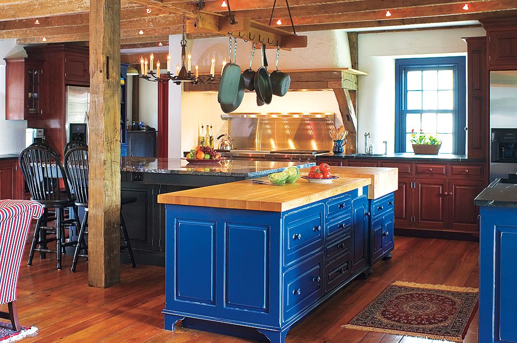 An L shaped kitchen island.