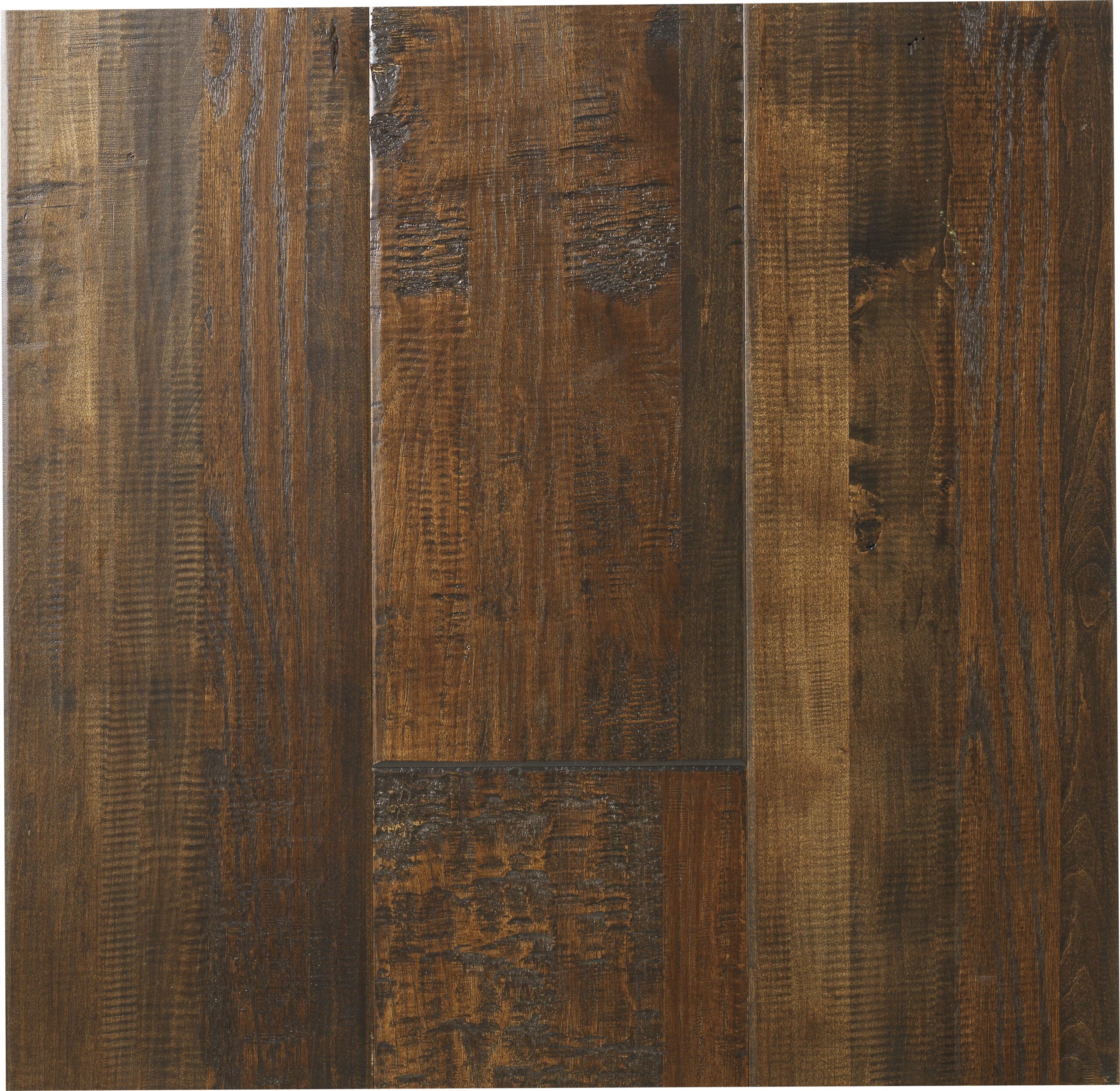 Textured hickory prefinished wood flooring.