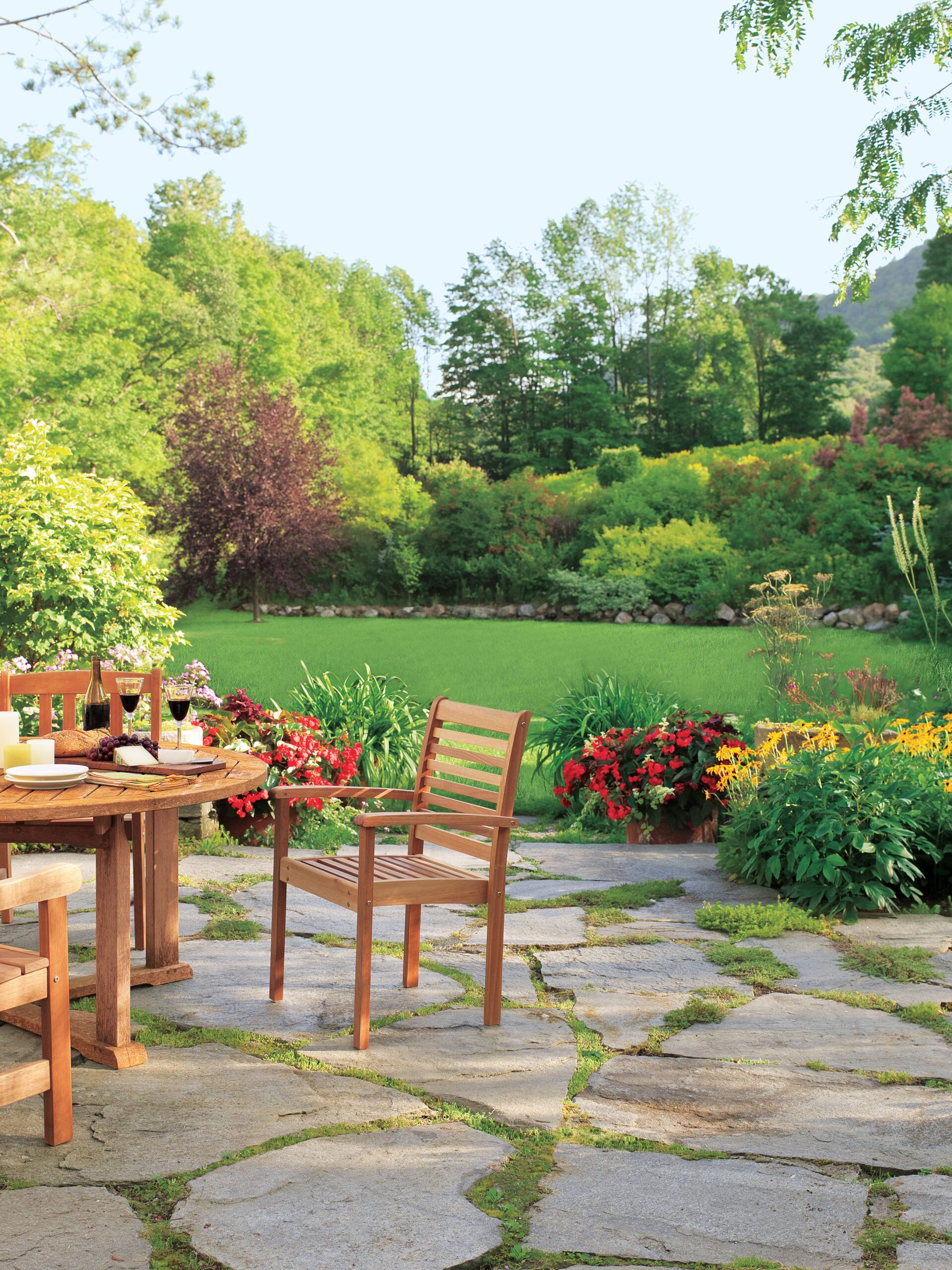 A patio with a freeform flagstone base.