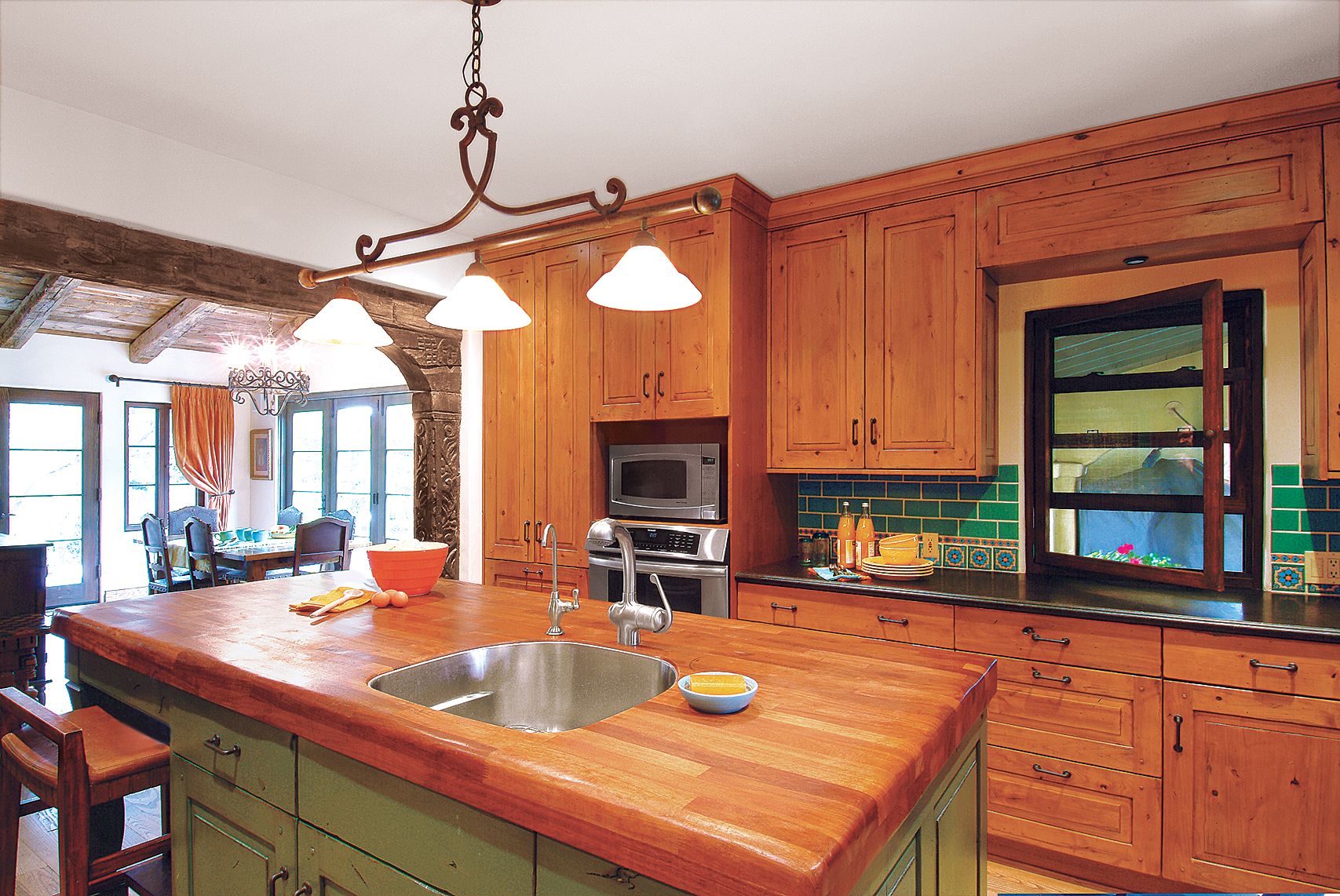 A farmhouse style kitchen island.