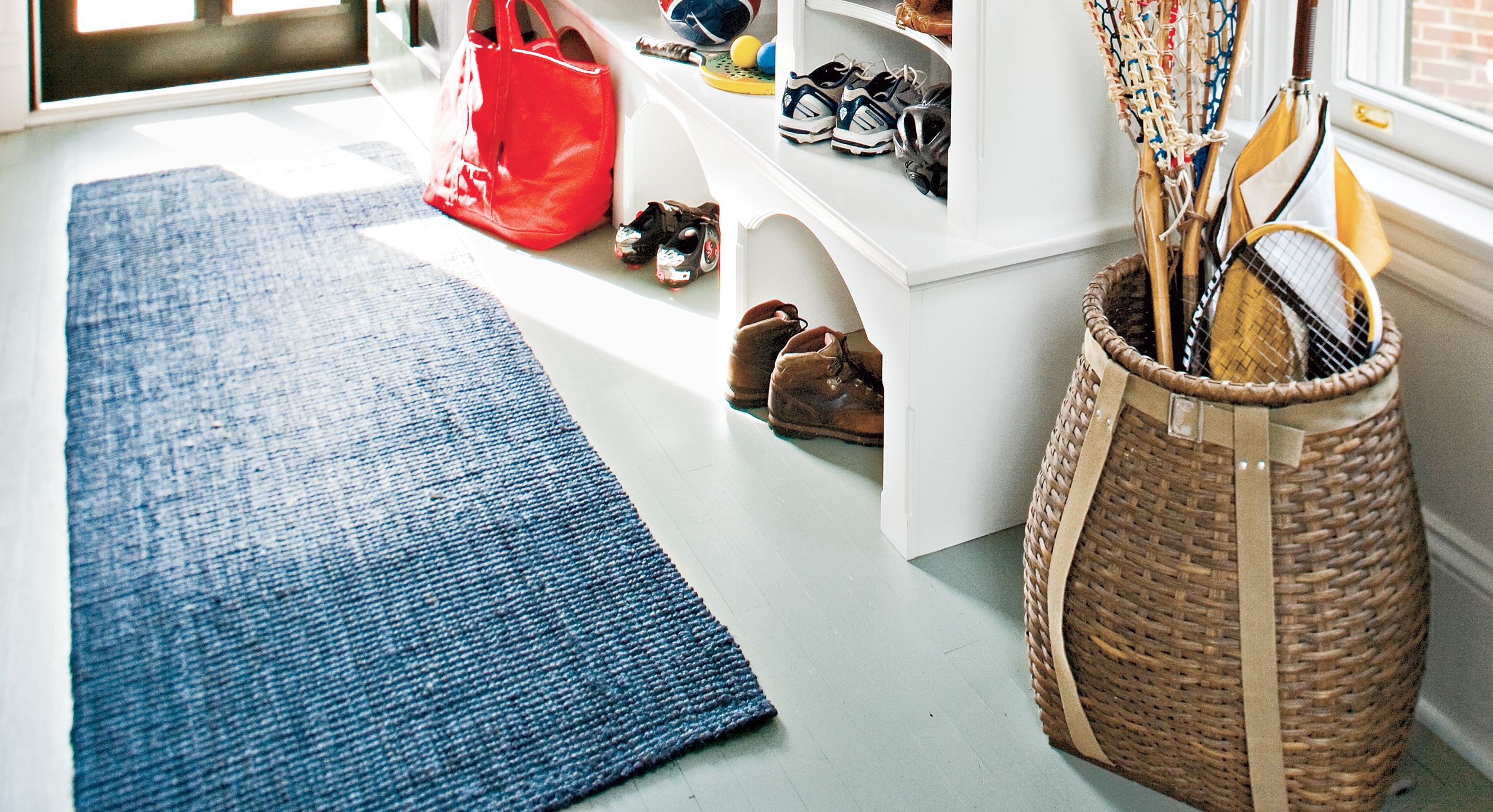 A blue sisal rug