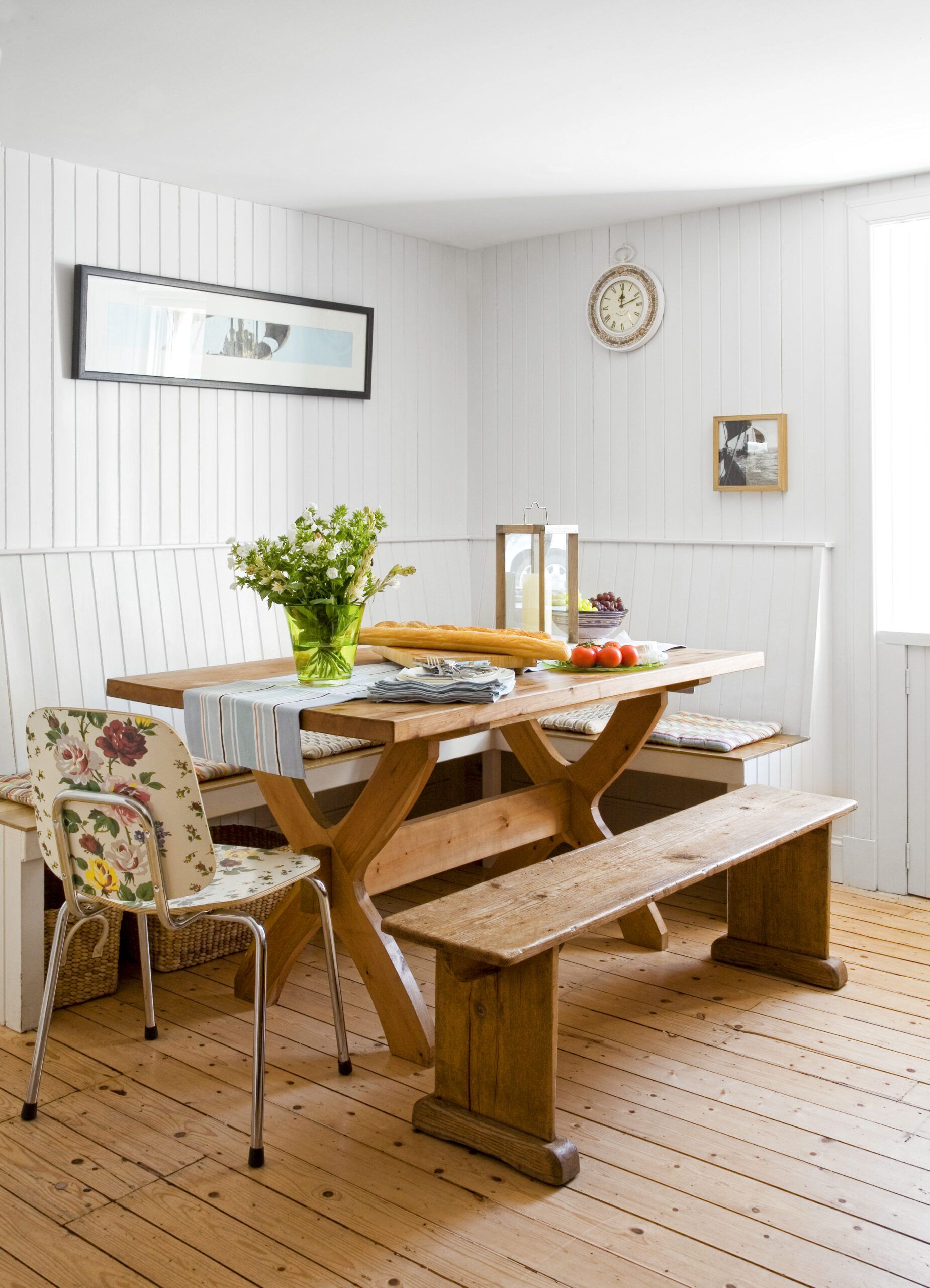 planked walls of a cottage-style interior of a home