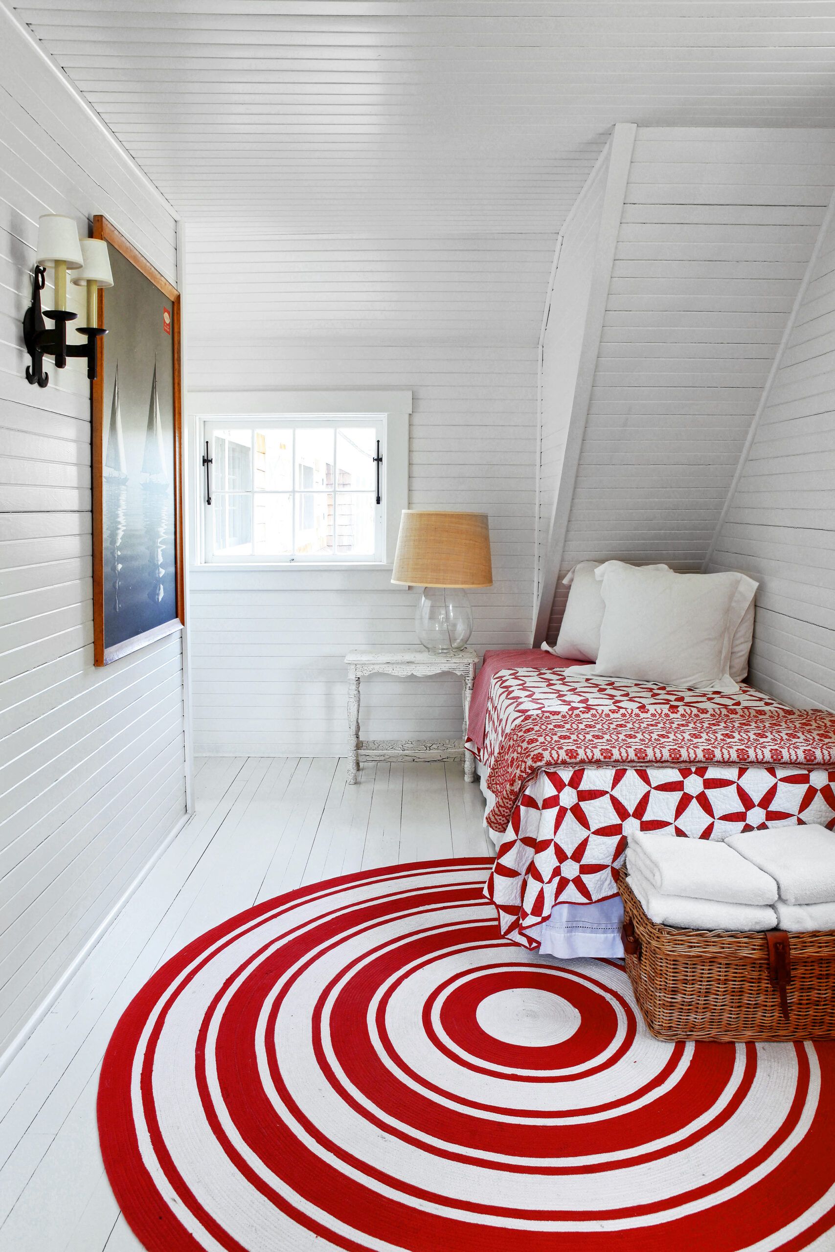 planked walls and ceiling of a cottage-style interior of a home