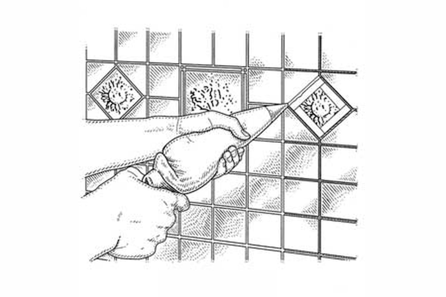 Illustration of decorative tiles being installed.