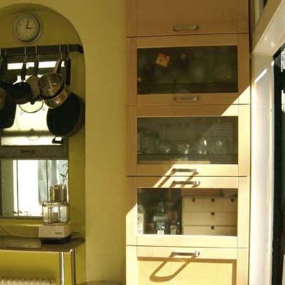 Built-in cabinets in a small kitchen.