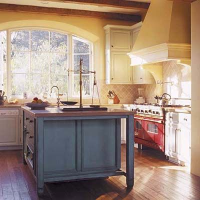 A contrasting colored kitchen island.