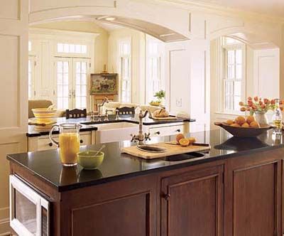 A sink as part of the kitchen island.