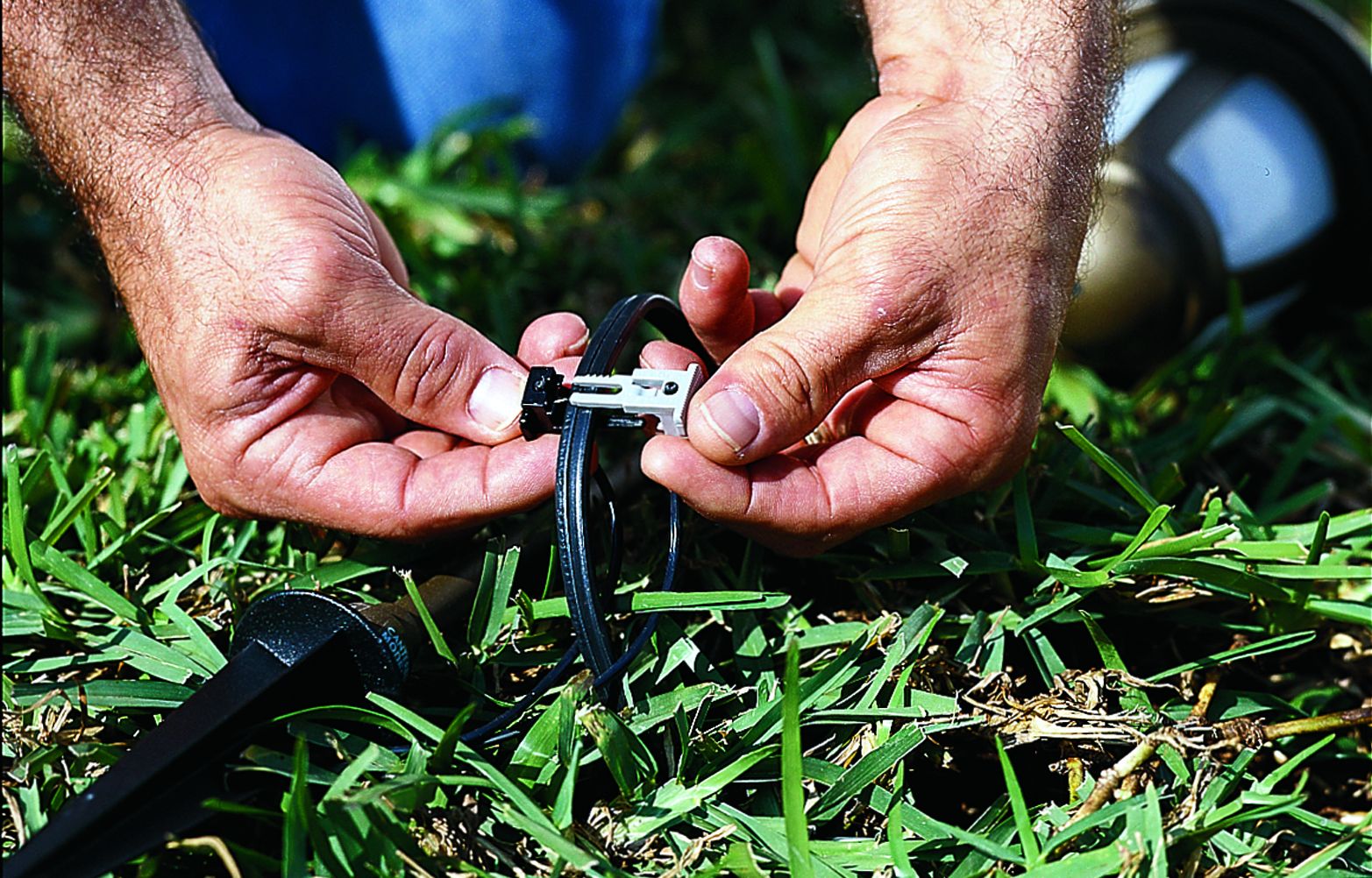 Electrical connections are made for the landscape lighting