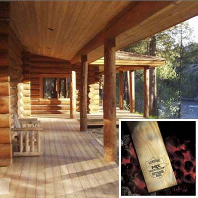 a log cabin with fire-retardant treated wood