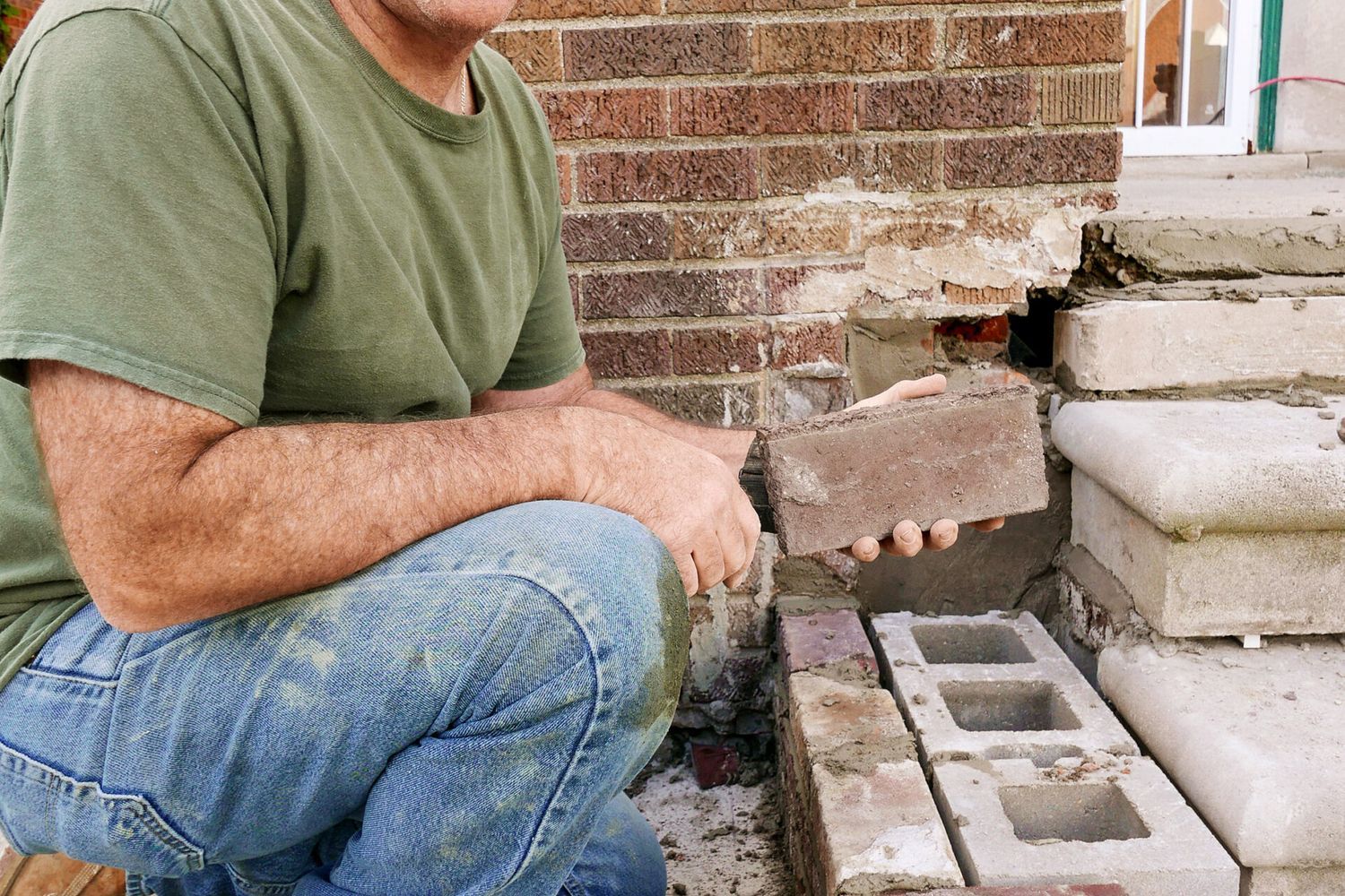 Mark McCullough lays bricks and uses masonry glues and adhesives.