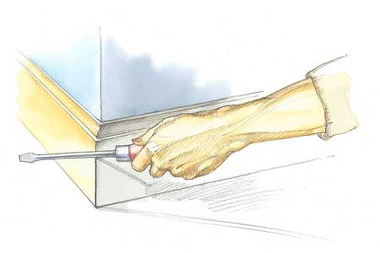 An illustration of a miter joint being mended