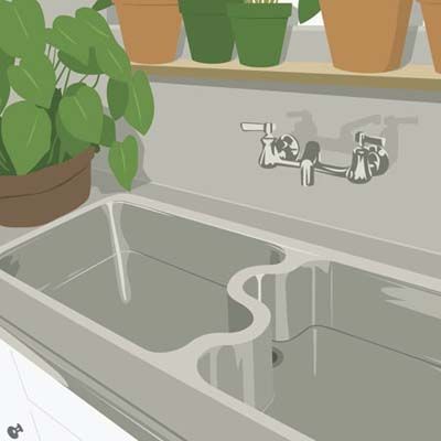 A potting sink in a mudroom.